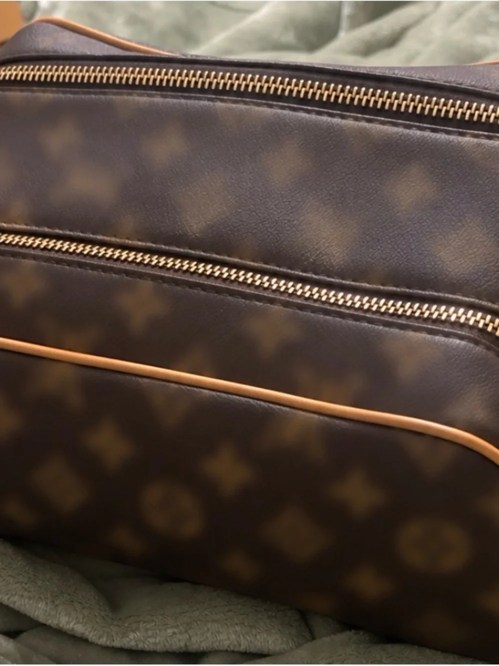 Brown Monogram Cosmetic Pouch with Gold-Tone Zippers